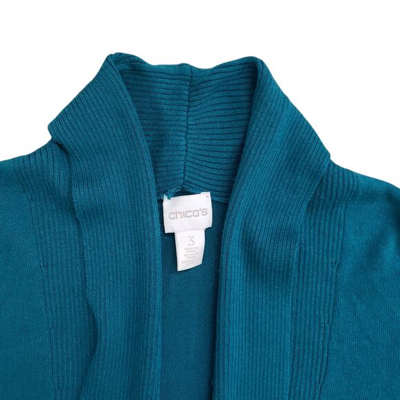 Chicos Knit Cardigan Sweater Womens XL 3 Open Front Teal - Picture 3 of 12